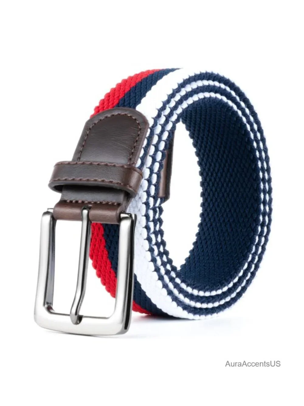 Unisex Micro-Adjustable Stretch Golf Belt, Elastic Woven Braided with Leather